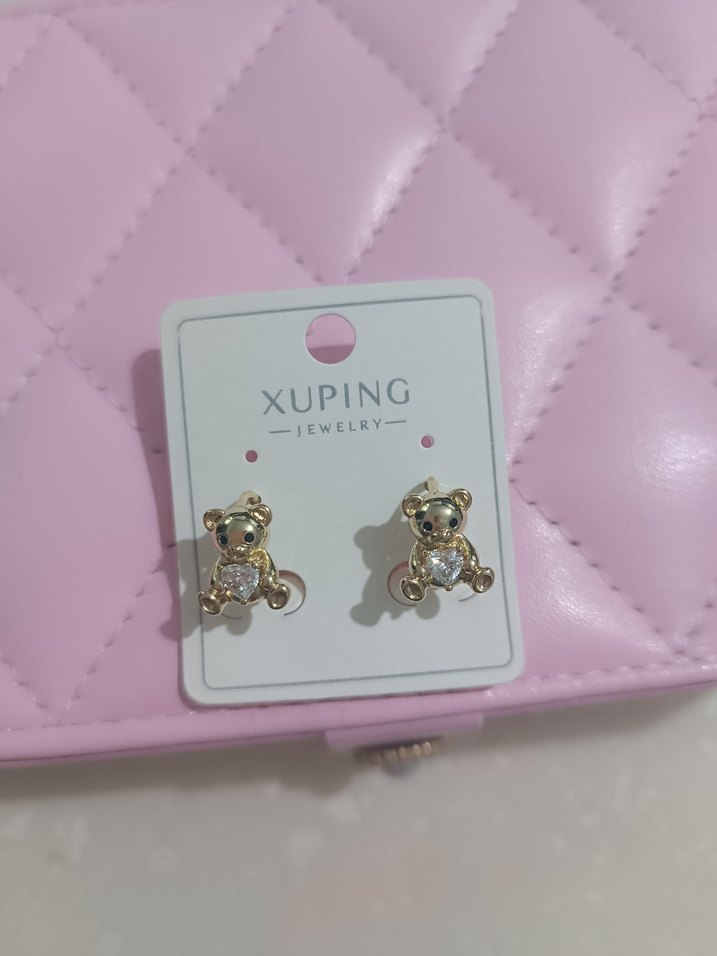 Xuping Mini Ayıcık Figürlü Altın Renk Küpe Çocuk - Görsel 3