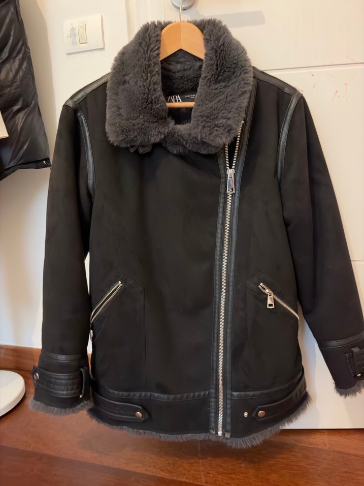 Siyah içi Kürklü Deri mont/ceket - Görsel 3