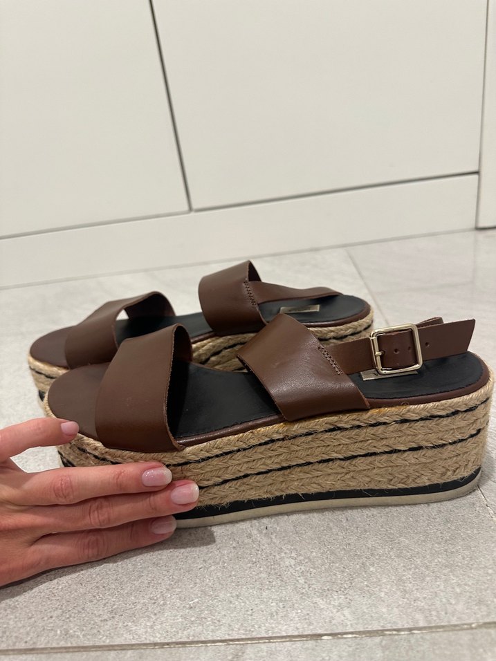 Furla Kahverengi Deri Kadın Dolgu Topuklu Sandalet - Görsel 4