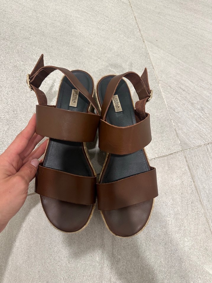 Furla Kahverengi Deri Kadın Dolgu Topuklu Sandalet - Görsel 2