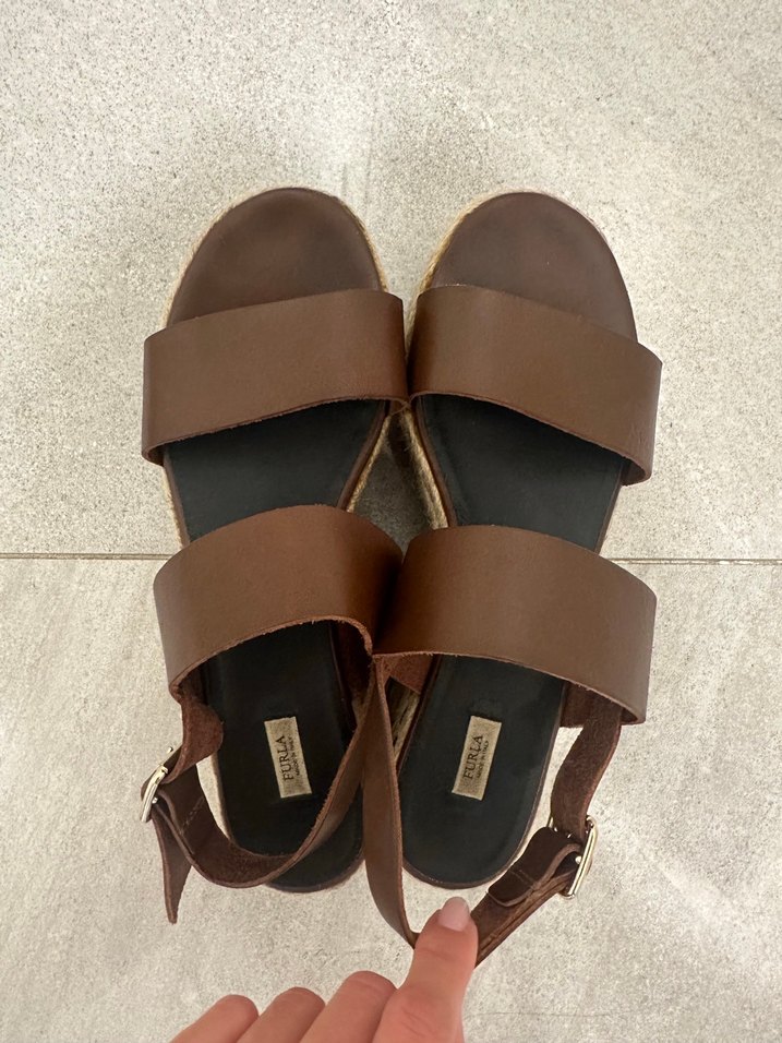 Furla Kahverengi Deri Kadın Dolgu Topuklu Sandalet - Görsel 3