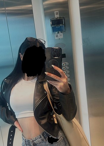 Stradivarius Siyah Deri Kadın Ceket