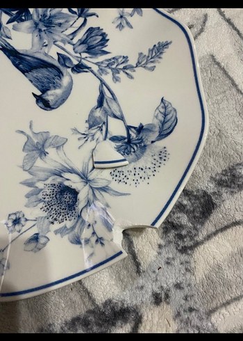  Beden Mavi Kuş Desenli Dekoratif Tabak