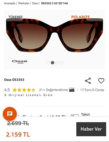 Osse Kadın Güneş Gözlüğü Cat Eye