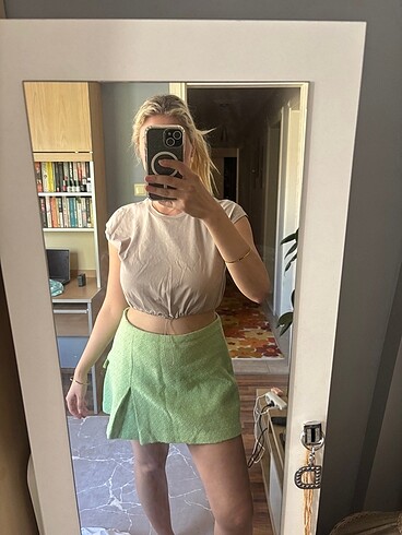 ZARA CROP BEJ RENK ALTI LASTİKLİ
