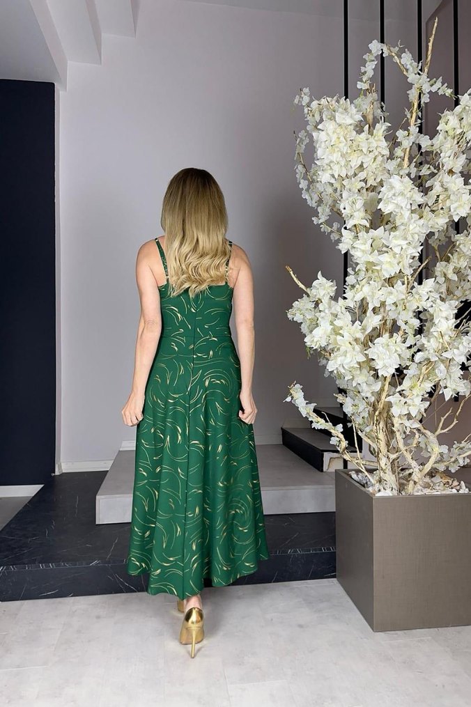 Askılı A kesim Midi şık elbise - Görsel 2