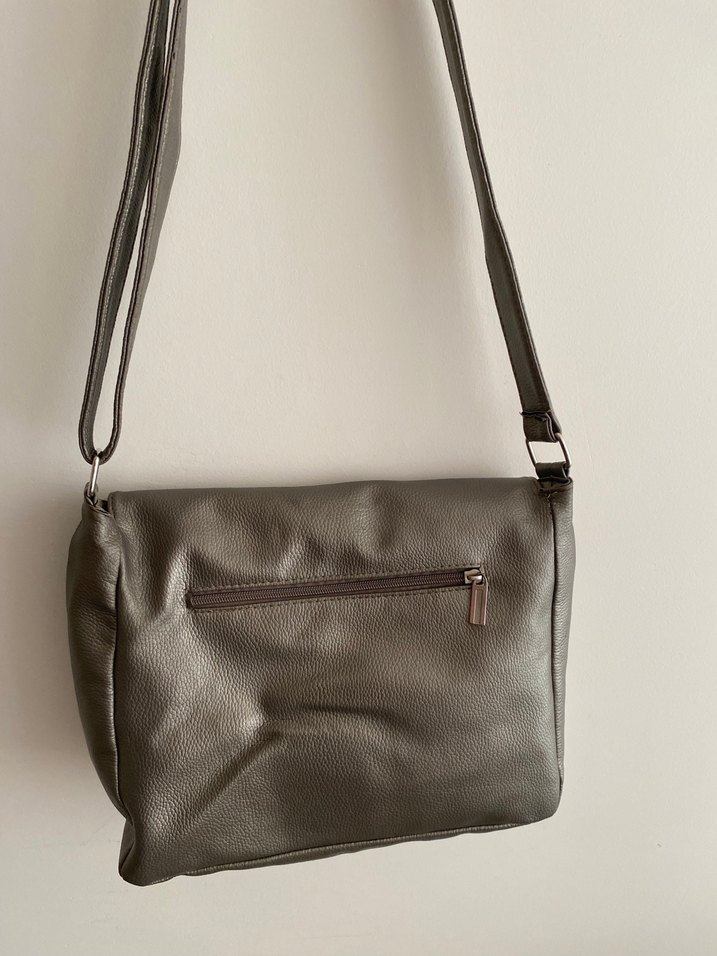 Gri Deri Kadın Omuz Çantası - Görsel 3
