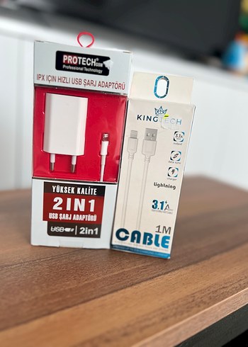 Yüksek Kaliteli 2in1 USB Şarj Adaptörü ve 1M şarj kablosu - Görsel 3