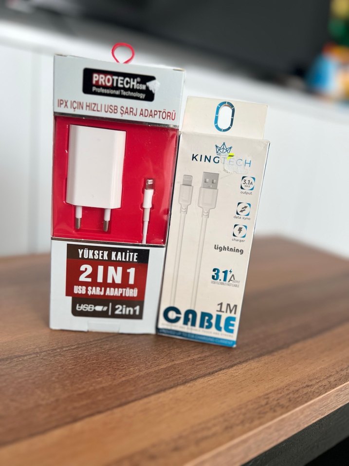 Yüksek Kaliteli 2in1 USB Şarj Adaptörü ve 1M şarj kablosu - Görsel 3