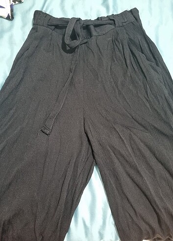 Siyah bol paça kumaş pantolon