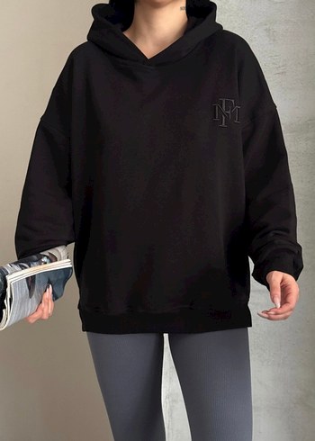 Siyah Kadın Kapüşonlu Oversize Sweatshirt Hoodie Lovenay.co - Görsel 2