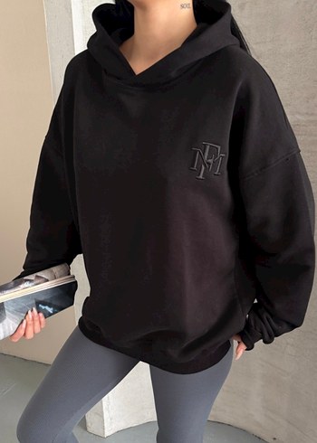 Siyah Kadın Kapüşonlu Oversize Sweatshirt Hoodie Lovenay.co - Görsel 3