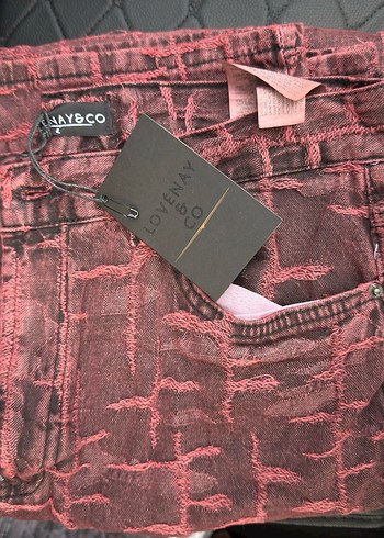 Desenli Kırmızı Wide Leg Pantolon Lovenay.co L Beden - Görsel 5