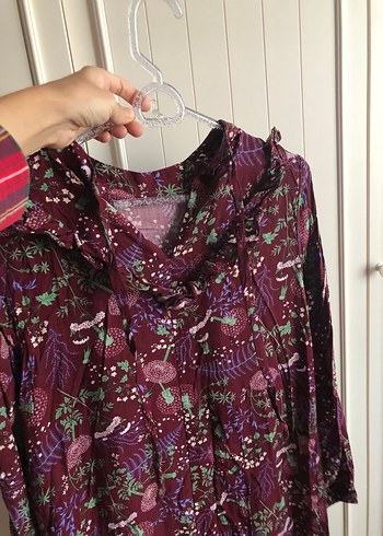 Bordo Bohem Uzun Kollu Salaş Elbise - Görsel 2