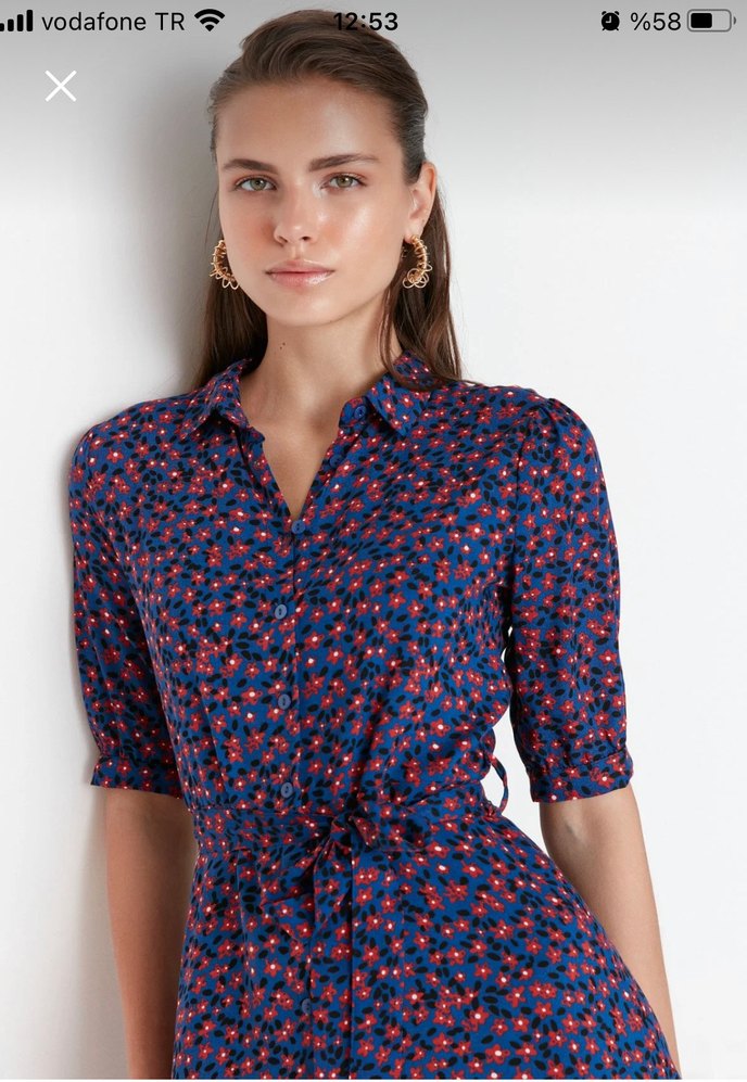 V Yaka, Pilili, Çok Renkli Kadın Elbise - Görsel 2