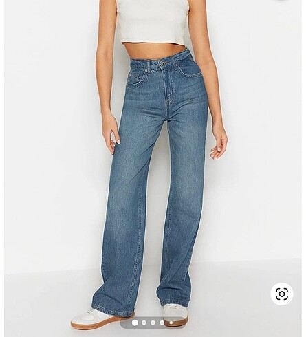 Mavi yüksek bel wide leg jeans