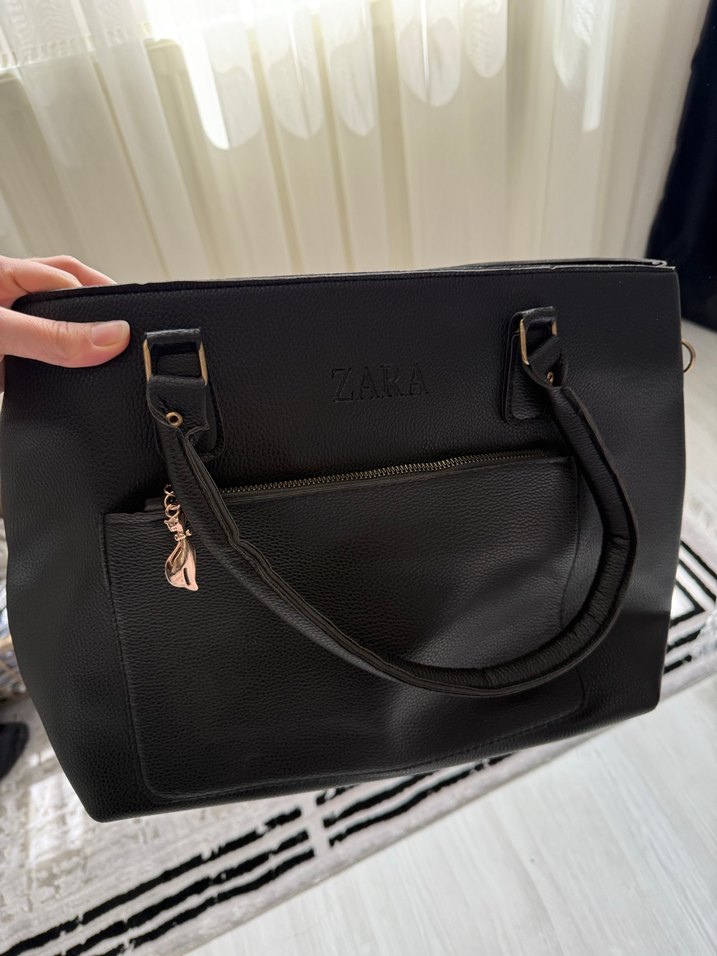 Siyah Deri Fermuarlı Kadın Çanta - Görsel 2