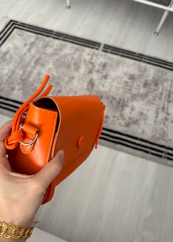 Turuncu Deri Kadın Çapraz Çanta - Görsel 2