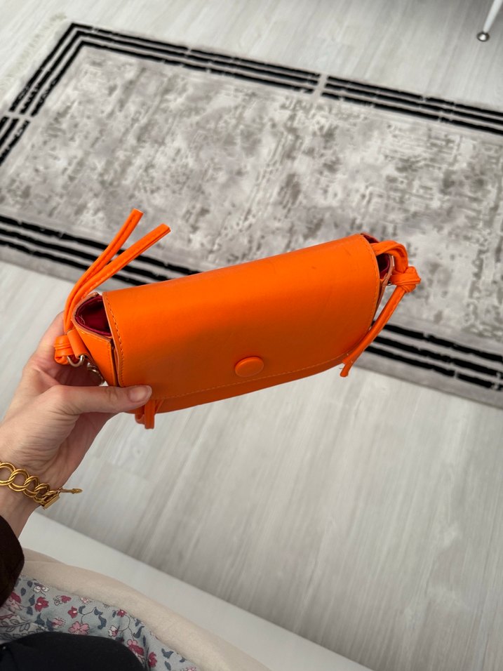 Turuncu Deri Kadın Çapraz Çanta - Görsel 4