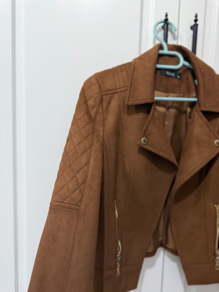 Ekol Kahverengi Süet Kadın Deri Ceket - Görsel 3