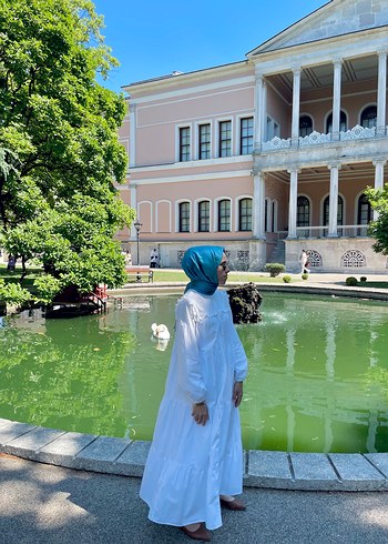 Drapeli Uzun Beyaz Pamuklu Elbise Manuka