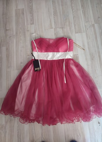 Pembe Mini Straplez Pilili Abiye Elbise