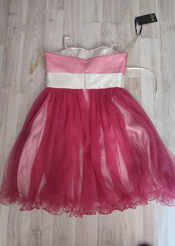 Diğer Pembe Mini Straplez Pilili Abiye Elbise