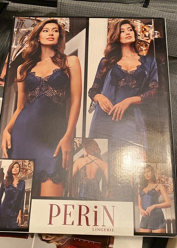 Lacivert Dantelli Strappy Midi Gecelik