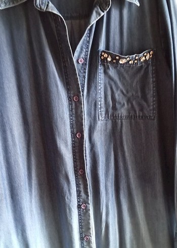 Uzun Kesim Düğmeli Kadın Kot Ceket - Görsel 3