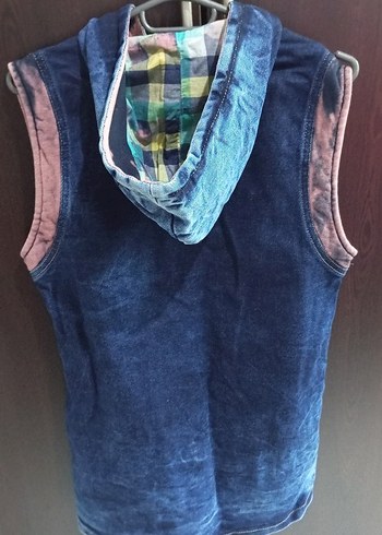 Mavi Parlak Kolsuz Denim yelek - Görsel 2