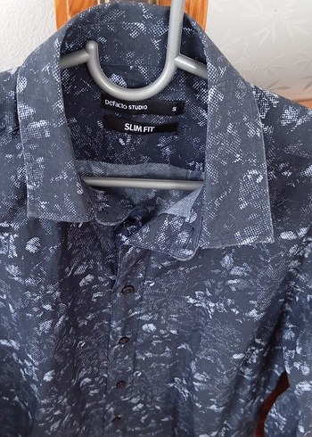 Lacivert Uzun Kollu Batik Desenli Erkek Gömlek - Görsel 2