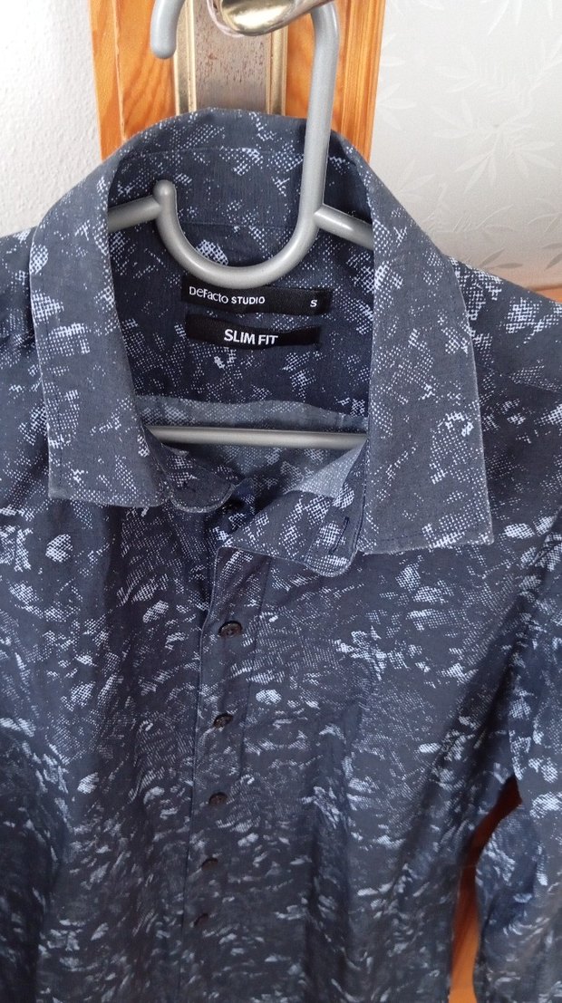 Lacivert Uzun Kollu Batik Desenli Erkek Gömlek - Görsel 2