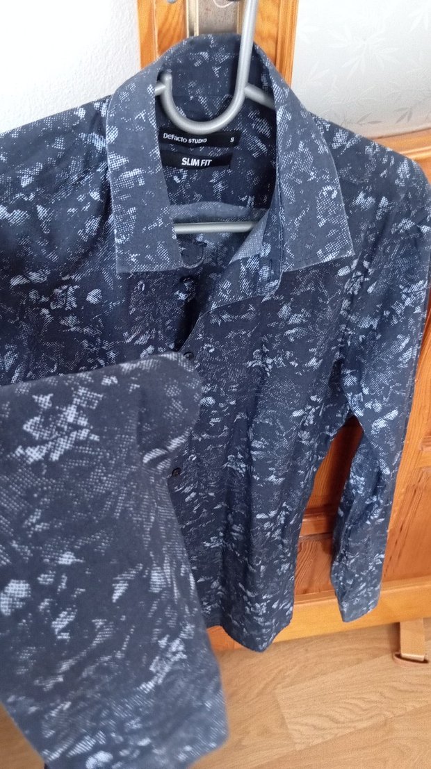 Lacivert Uzun Kollu Batik Desenli Erkek Gömlek - Görsel 4