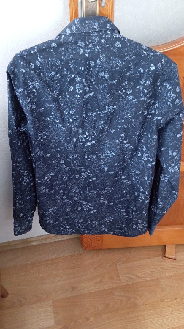 Lacivert Uzun Kollu Batik Desenli Erkek Gömlek - Görsel 3