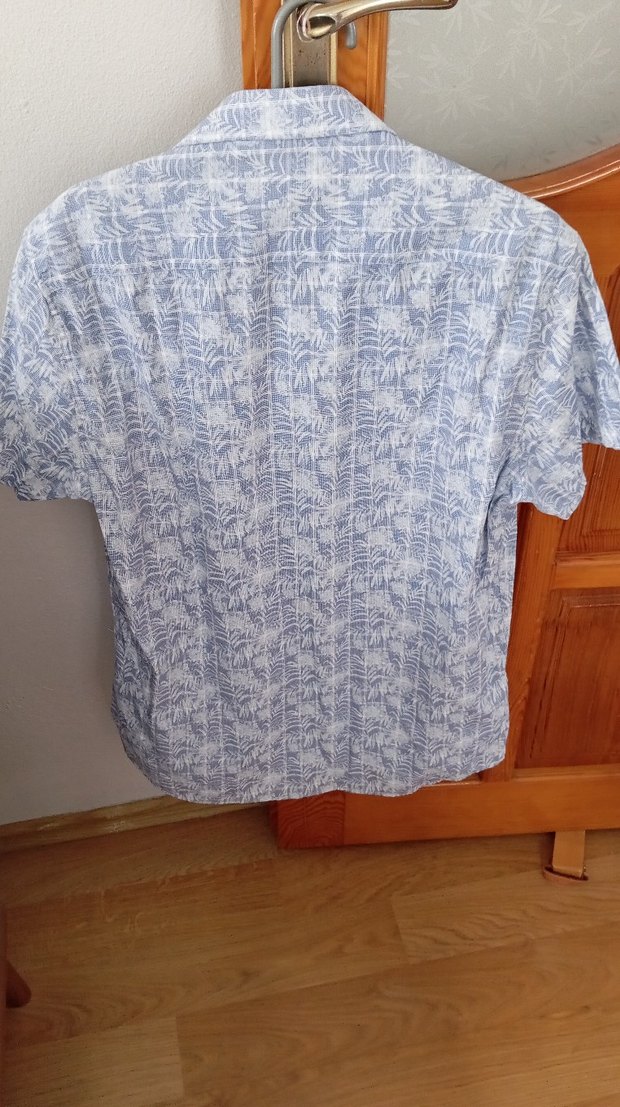 Pamuklu Mavi Desenli Kısa Kollu Erkek Gömlek - Görsel 3