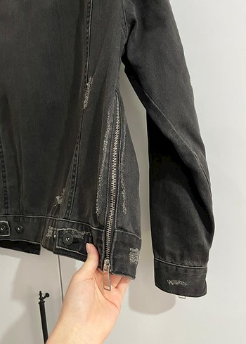 Düğmeli Siyah Denim Kadın Ceket - Görsel 6