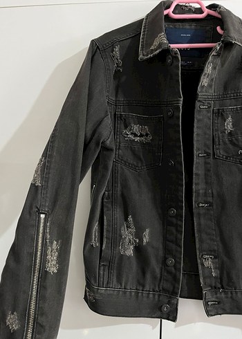 Düğmeli Siyah Denim Kadın Ceket - Görsel 2