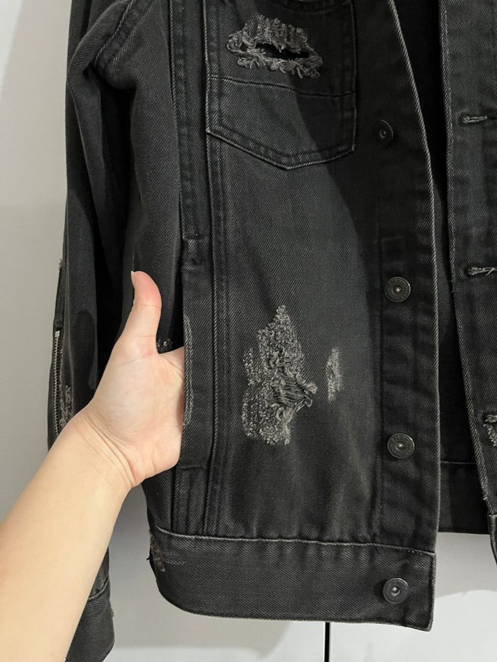 Düğmeli Siyah Denim Kadın Ceket - Görsel 3