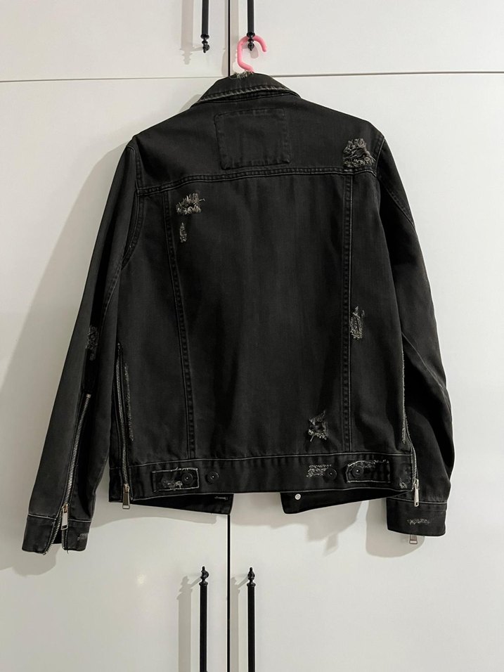 Düğmeli Siyah Denim Kadın Ceket - Görsel 5