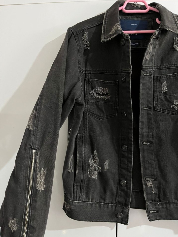 Düğmeli Siyah Denim Kadın Ceket - Görsel 2