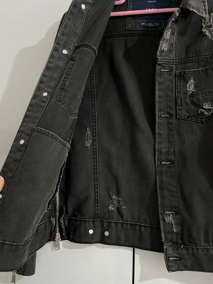 Düğmeli Siyah Denim Kadın Ceket - Görsel 4