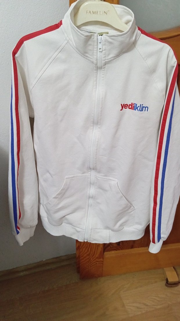 Erkek Beyaz Fermuarlı Spor Ceket - Görsel 2