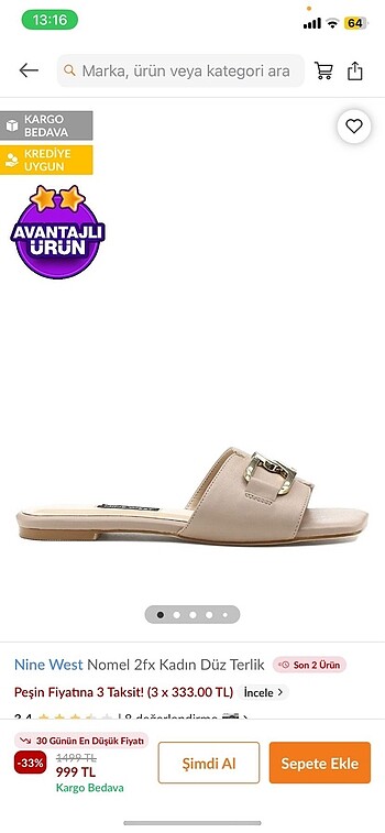 38 Beden ten rengi Renk Nine west terlik