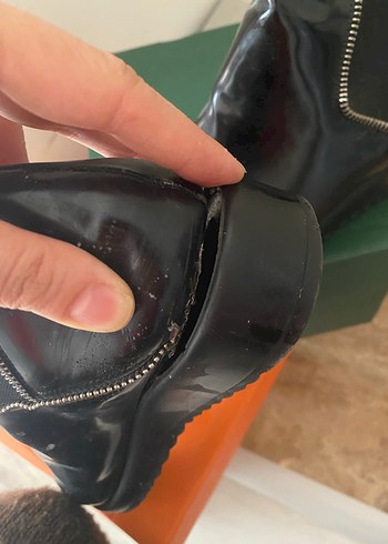 Siyah parlak Rugan Stiletto burun Kadın Bot - Görsel 5