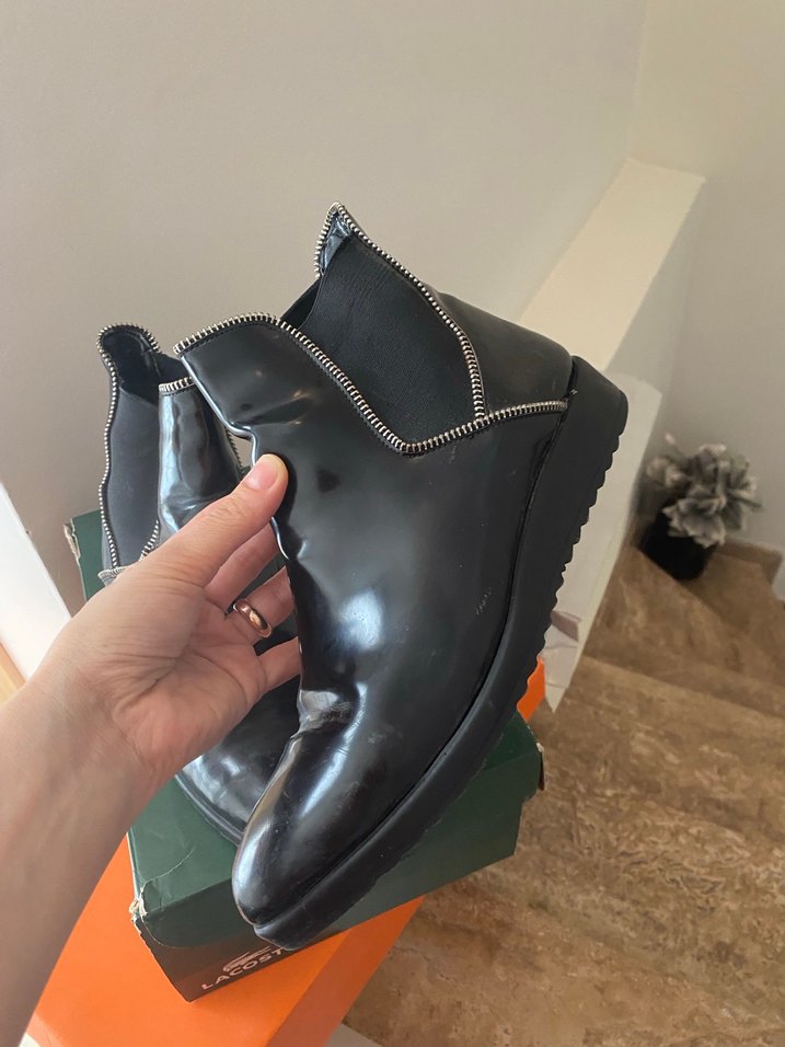 Siyah parlak Rugan Stiletto burun Kadın Bot - Görsel 3