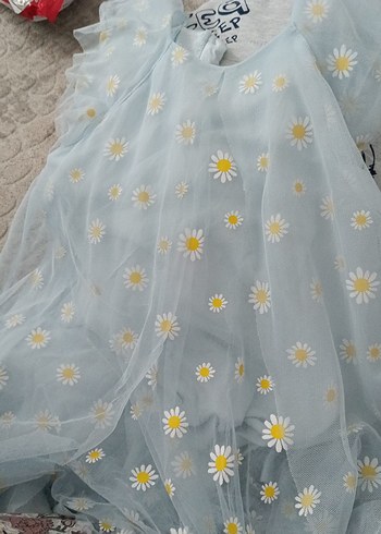 Mavi Nakışlı Kız Çocuk Bohem Elbise
