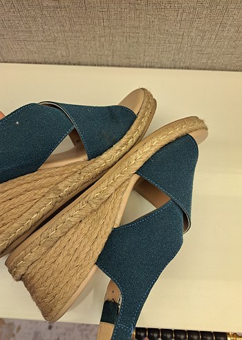 Mavi Kadın Dolgu Topuklu Sandalet hakiki deri inci - Görsel 5