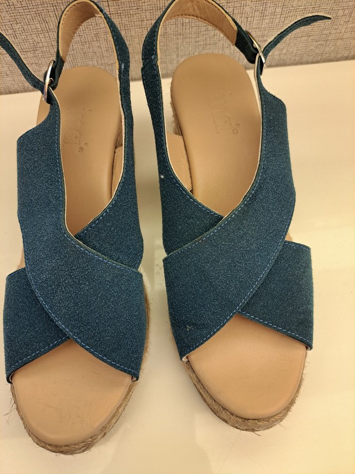 Mavi Kadın Dolgu Topuklu Sandalet hakiki deri inci - Görsel 4