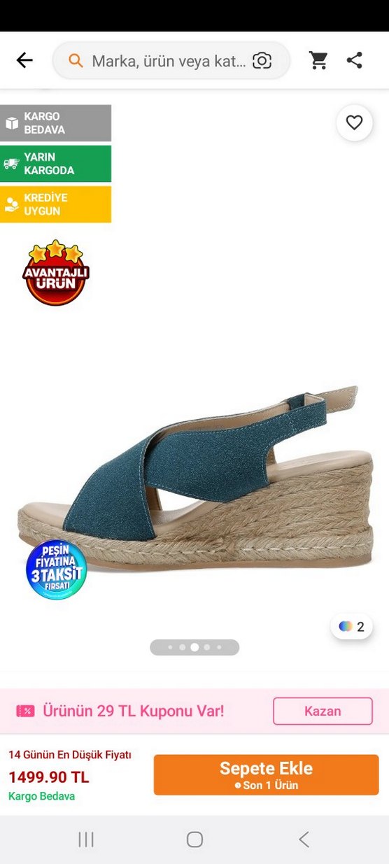 Mavi Kadın Dolgu Topuklu Sandalet hakiki deri inci - Görsel 2