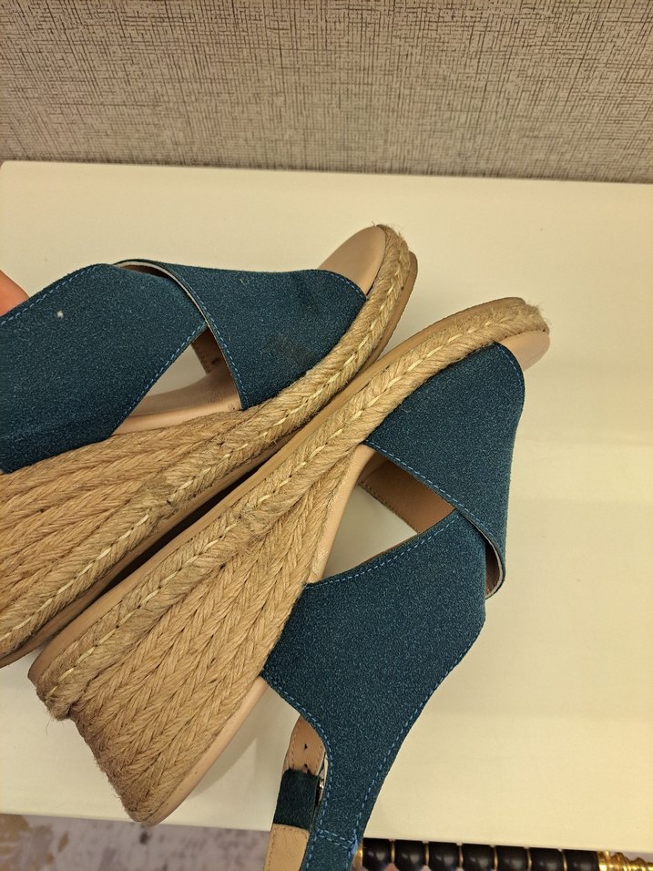 Mavi Kadın Dolgu Topuklu Sandalet hakiki deri inci - Görsel 5
